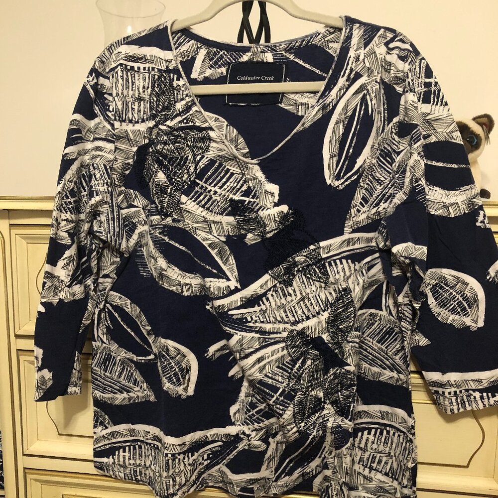 Coldwater Creek Top- Size XL - blue and white